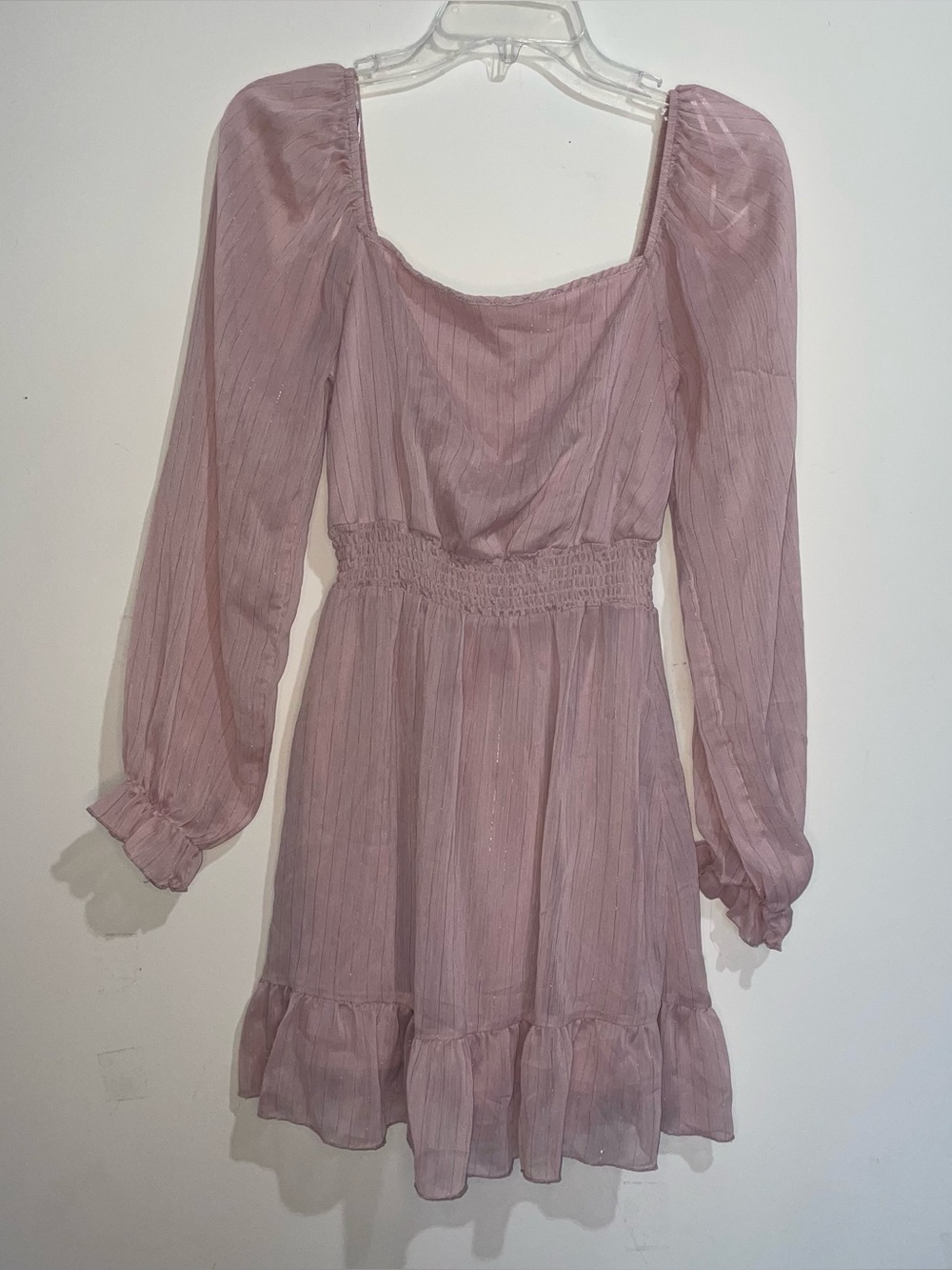 Altar’d State Pink Shimmer Bishop Sleeve S Dress Feminine Coquette Boho